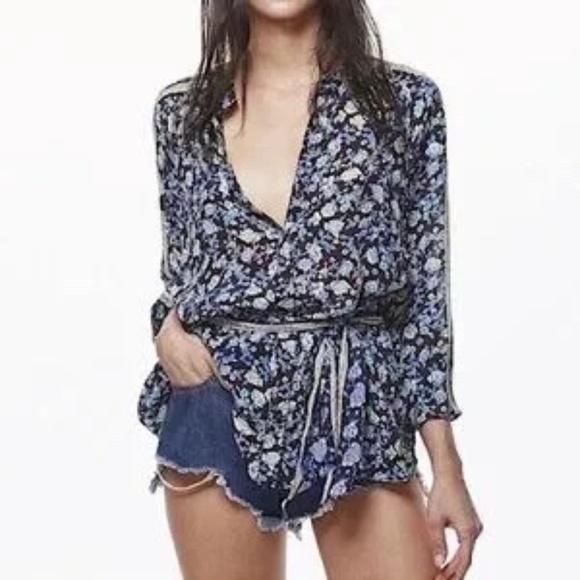 Free People, Skyway Drive In Blouse floral design snap buttons Long sleeve - Picture 2 of 13